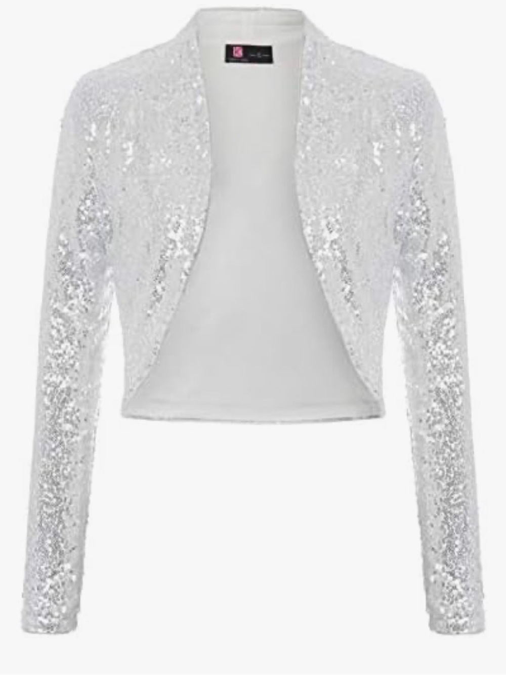 Kancy Kole Silver Sequin Bolero Jacket - Womens Sparkle Cropped Showstopper Sz M